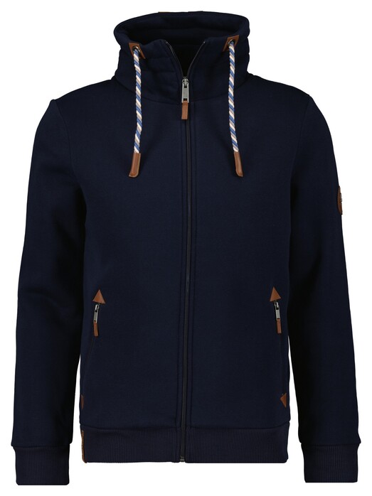 Ragman High Neck Drawstring Sweat Cardigan Zip Vest Donker Blauw