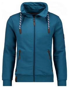 Ragman High Neck Drawstring Sweat Cardigan Zip Vest Donker Blauwgroen