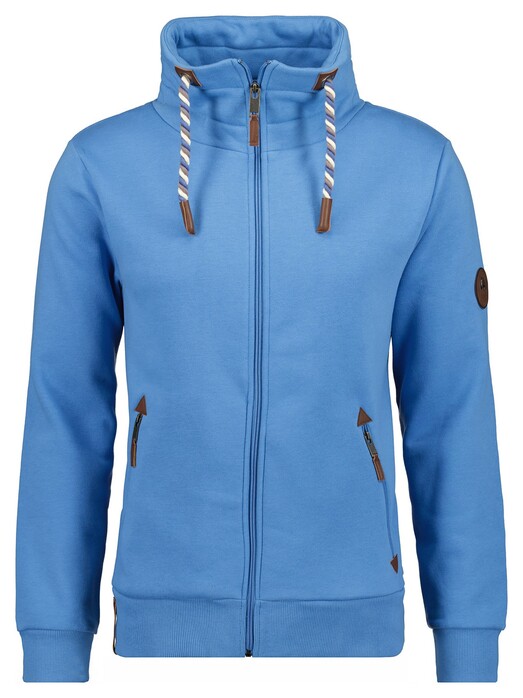 Ragman High Neck Drawstring Sweat Cardigan Zip Vest Duivenblauw