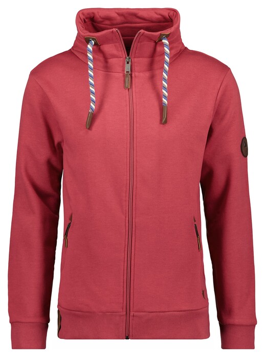 Ragman High Neck Drawstring Sweat Cardigan Zip Vest Vintage Red