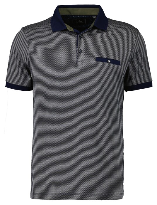 Ragman Jacquard Polo Mercerized Cotton Fine Structure Navy