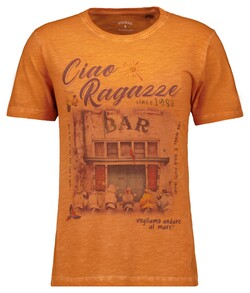 Ragman Jersey Bar Graphic Crew Neck T-Shirt Abrikoos