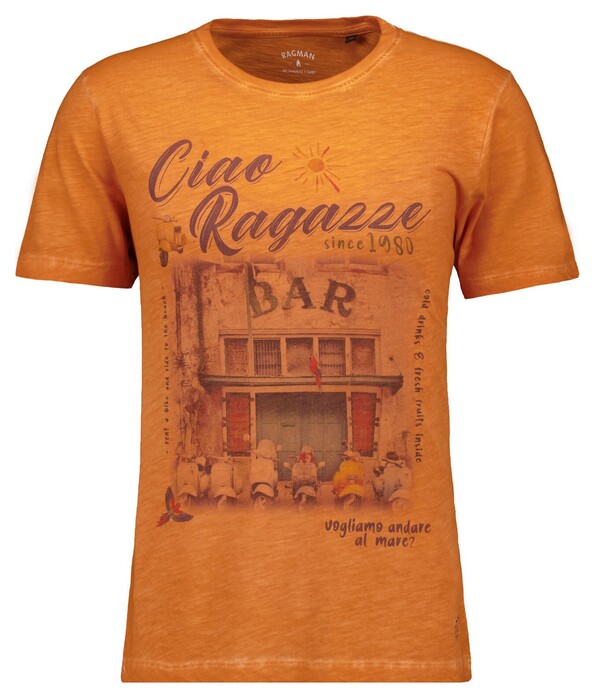 Ragman Jersey Bar Graphic Crew Neck T-Shirt Apricot