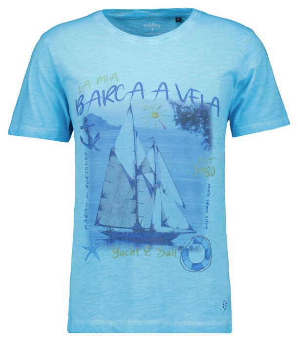 Ragman Jersey Crew Neck Sailboat Graphic T-Shirt Amparo Blue