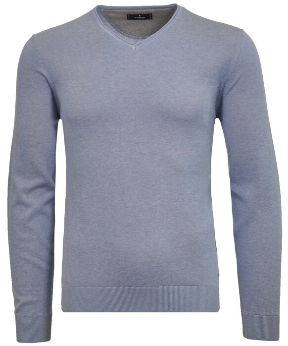 Ragman Knit Pullover V-Neck Ricecorn Look Trui Licht Blauw