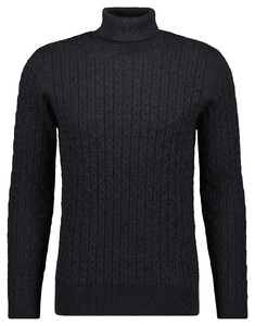 Ragman Knitted Cable Design Rollneck Cotton Cashmere Trui Antraciet