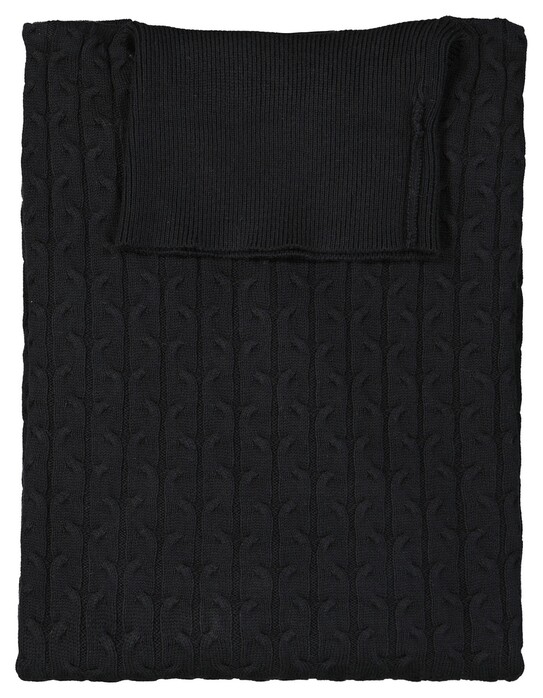 Ragman Knitted Cable Design Rollneck Cotton Cashmere Trui Zwart