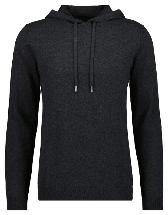 Ragman Knitted Cotton Cashmere Hoodie Drawstring Trui Antraciet