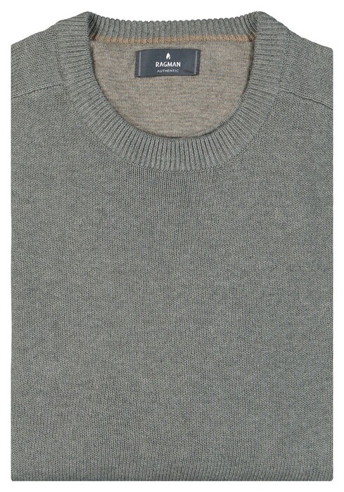 Ragman Knitted Round Neck Garment Wash Trui Grijs Melange