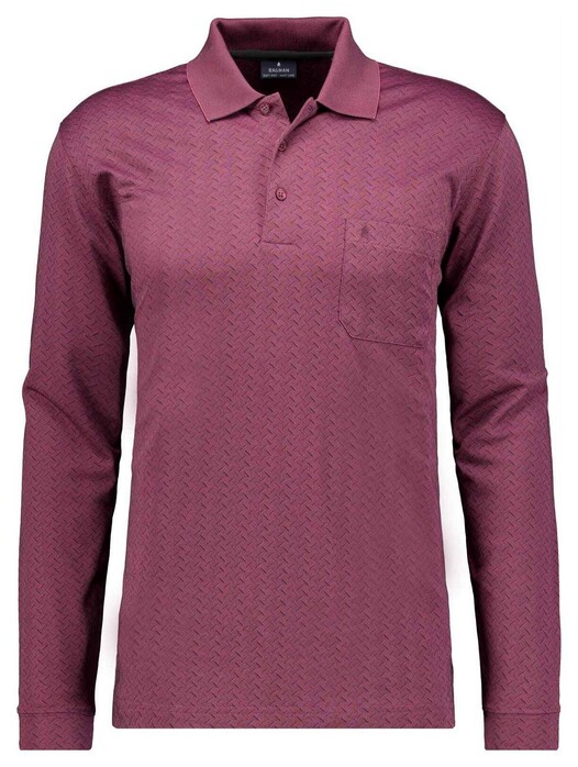 Ragman Long Sleeve Overdyed Jacquard Polo Berry