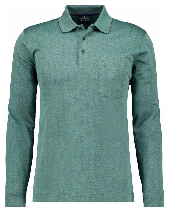 Ragman Long Sleeve Overdyed Jacquard Polo Mosgroen