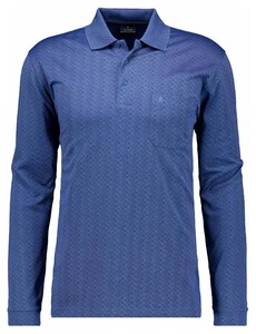 Ragman Long Sleeve Overdyed Jacquard Poloshirt Blue Melange