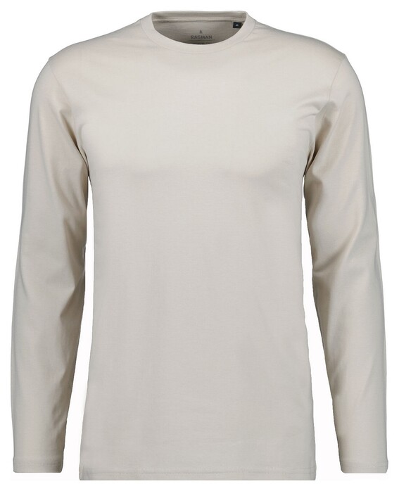 Ragman Long Sleeve Round Neck Cotton T-Shirt Licht Beige