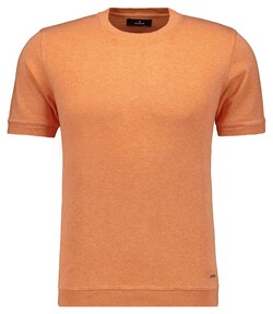 Ragman Melange Cotton Knit Round Neck Short Sleeve Trui Abrikoos