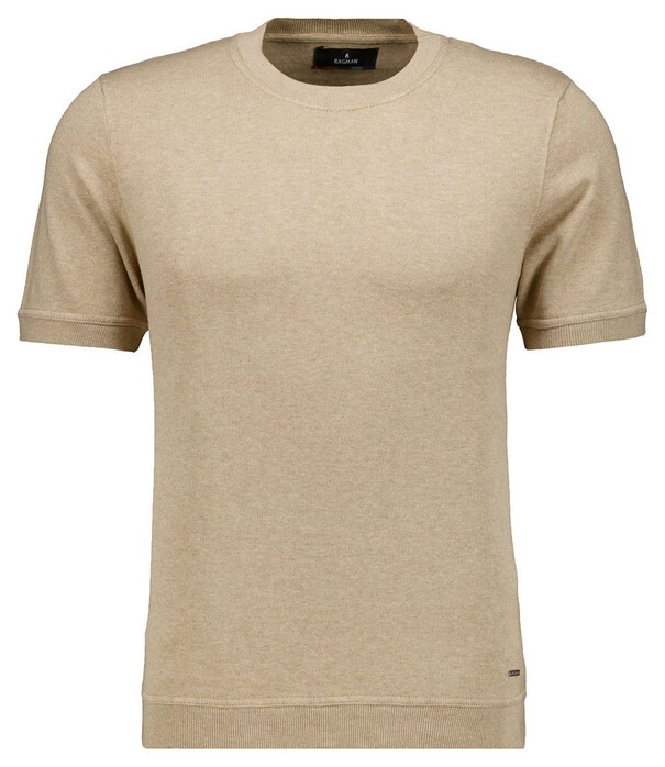 Ragman Melange Cotton Knit Round Neck Short Sleeve Trui Beige Melange