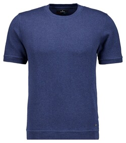 Ragman Melange Cotton Knit Round Neck Short Sleeve Trui Night Blue