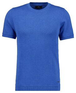 Ragman Melange Cotton Knit Round Neck Short Sleeve Trui Royal Blue