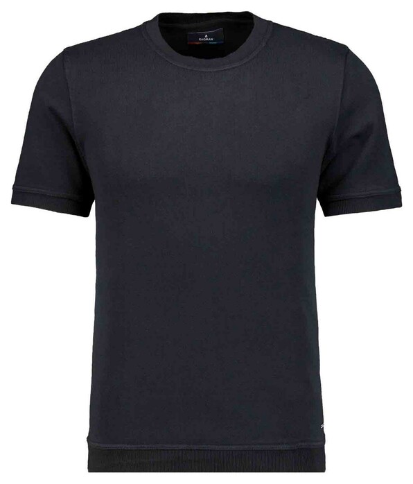 Ragman Melange Cotton Knit Round Neck Short Sleeve Trui Zwart