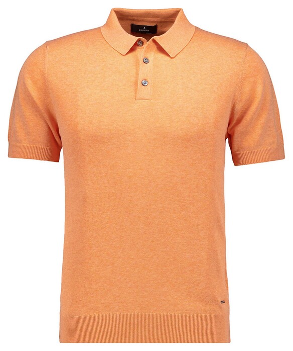 Ragman Melange Cotton Knit Short Sleeve Polo Collar Trui Abrikoos