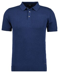 Ragman Melange Cotton Knit Short Sleeve Polo Collar Trui Night Blue