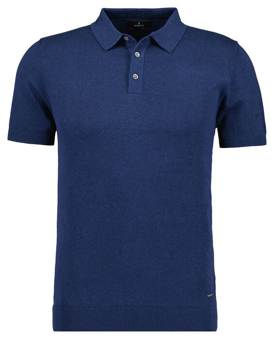 Ragman Melange Cotton Knit Short Sleeve Polo Collar Trui Night Blue