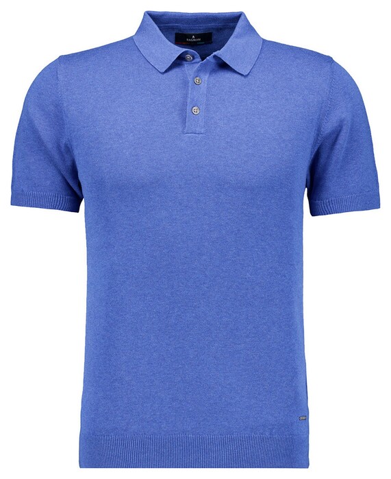 Ragman Melange Cotton Knit Short Sleeve Polo Collar Trui Royal Blue