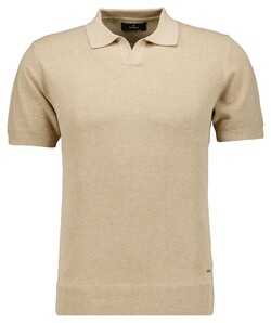 Ragman Melange Resort Collar Short Sleeve Cotton Knit Trui Beige Melange