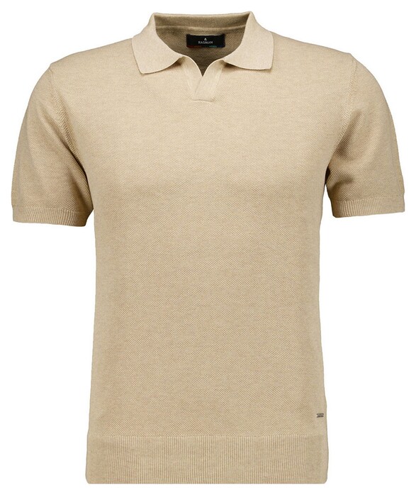 Ragman Melange Resort Collar Short Sleeve Cotton Knit Trui Beige Melange