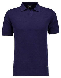 Ragman Melange Resort Collar Short Sleeve Cotton Knit Trui Marine