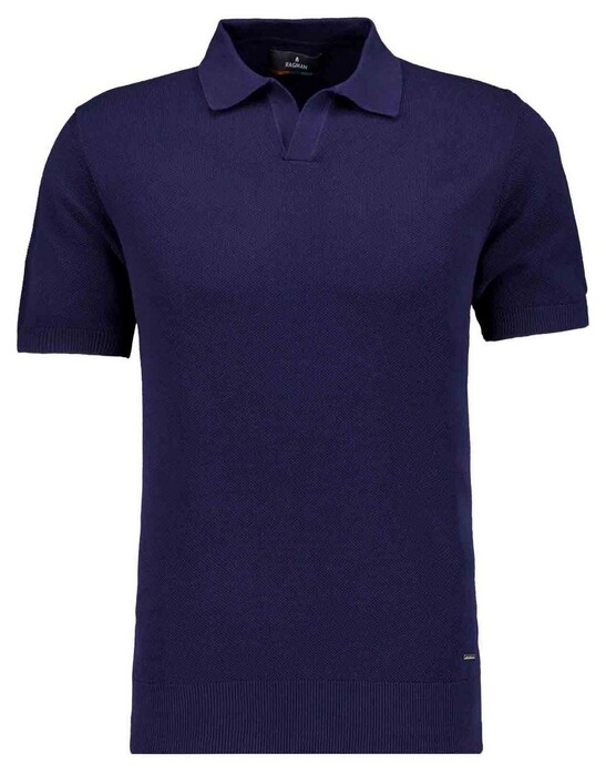 Ragman Melange Resort Collar Short Sleeve Cotton Knit Trui Marine