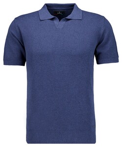 Ragman Melange Resort Collar Short Sleeve Cotton Knit Trui Night Blue