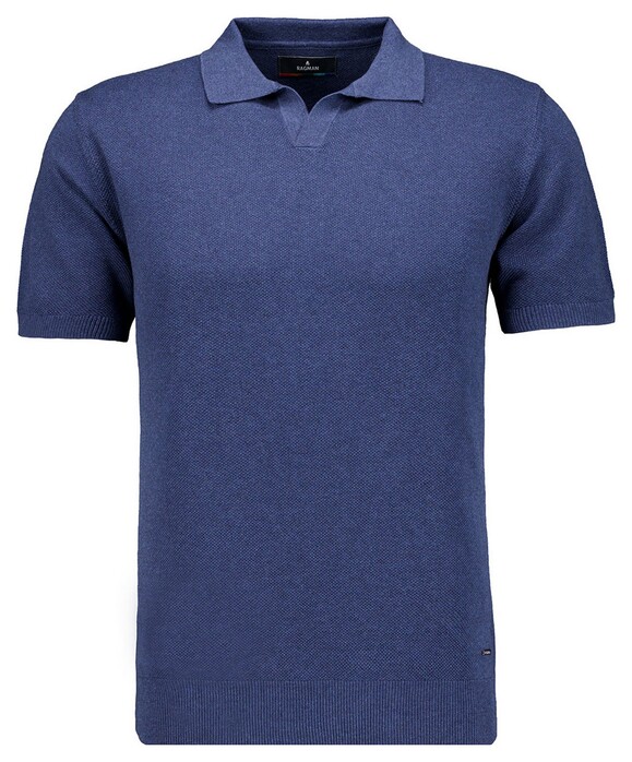 Ragman Melange Resort Collar Short Sleeve Cotton Knit Trui Night Blue