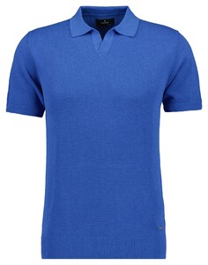 Ragman Melange Resort Collar Short Sleeve Cotton Knit Trui Royal Blue