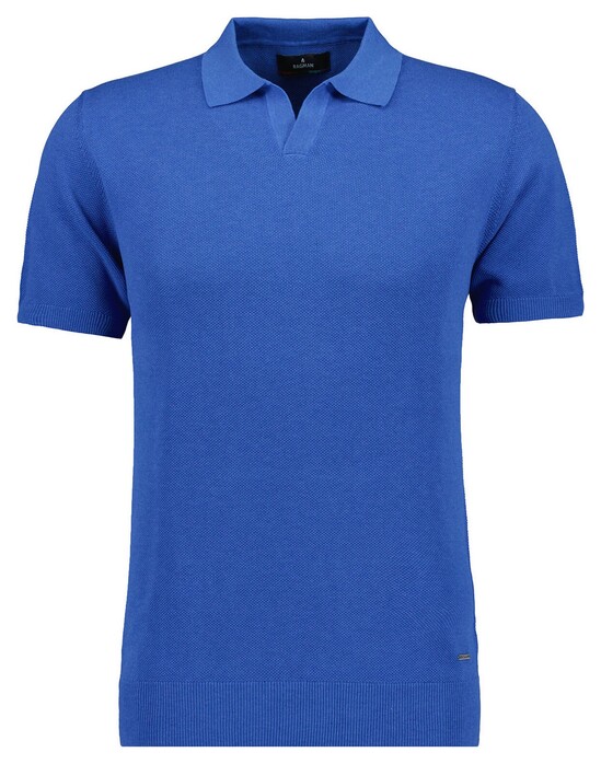 Ragman Melange Resort Collar Short Sleeve Cotton Knit Trui Royal Blue