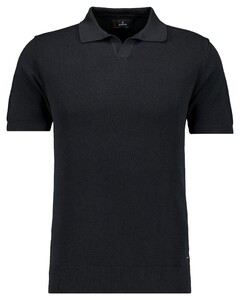 Ragman Melange Resort Collar Short Sleeve Cotton Knit Trui Zwart