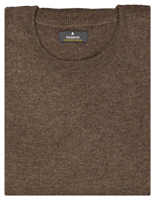 Ragman Mélange Round Neck Merino Cashmere Knit Trui Bruin