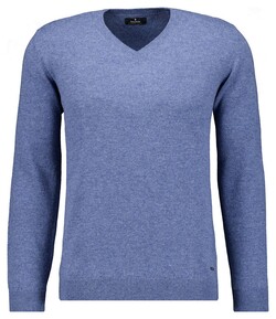 Ragman Mélange Uni Color V-Neck Merino Cashmere Knit Trui Duivenblauw
