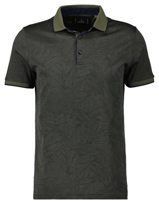 Ragman Mercerized Cotton Fantasy Leaf Pattern Polo Thyme