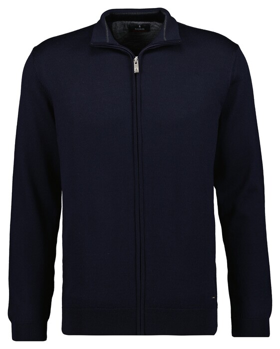 Ragman Merino Wool Knit Cardigan Vest Donker Blauw