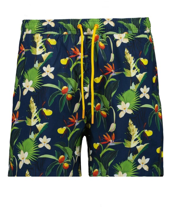 Ragman Multicolor Leaves Floral Pattern Swim Short Blauw-Multi