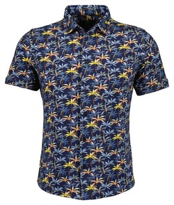 Ragman Pima Cotton Subtle Stretch Palm Tree Short Sleeve Overhemd Marine-Multi