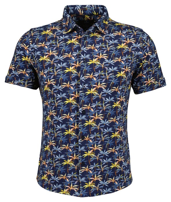Ragman Pima Cotton Subtle Stretch Palm Tree Short Sleeve Overhemd Marine-Multi