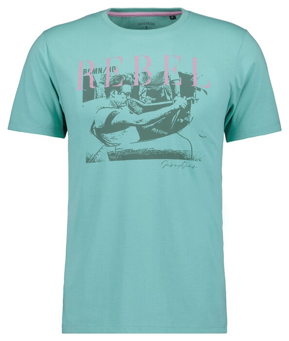 Ragman Rebel Graphic Round Neck Cotton T-Shirt Light Green