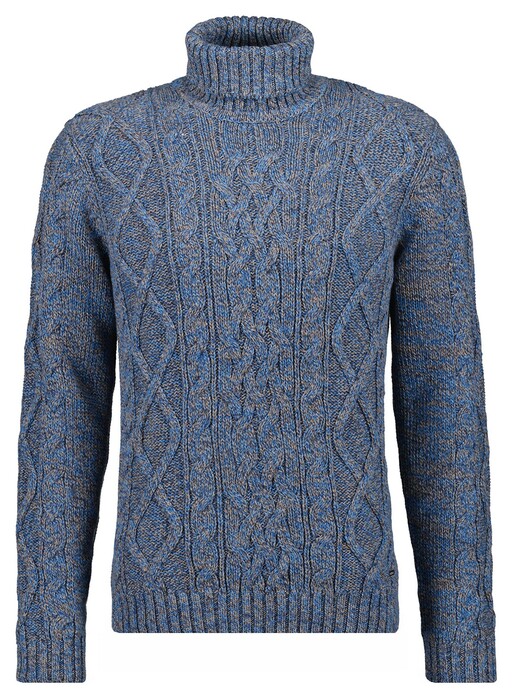 Ragman Rollneck Cable Design Pullover Blue-Grey