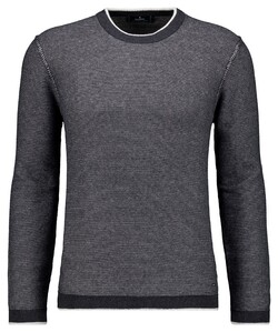 Ragman Round Neck Cotton Cashmere Bicolor Stripe Knit Trui Antraciet