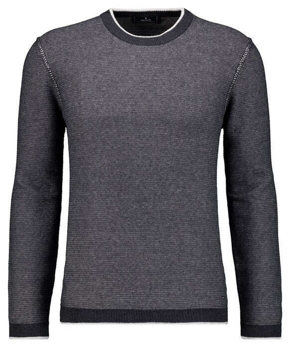 Ragman Round Neck Cotton Cashmere Bicolor Stripe Knit Trui Antraciet
