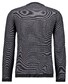 Ragman Round Neck Cotton Cashmere Bicolor Stripe Knit Trui Antraciet