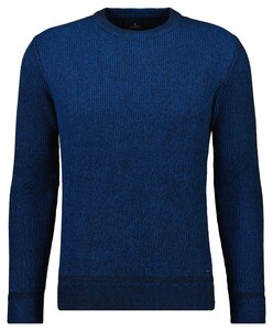 Ragman Round Neck Cotton Cashmere Bicolor Stripe Knit Trui Antraciet