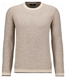 Ragman Round Neck Cotton Cashmere Bicolor Stripe Knit Trui Beige Melange