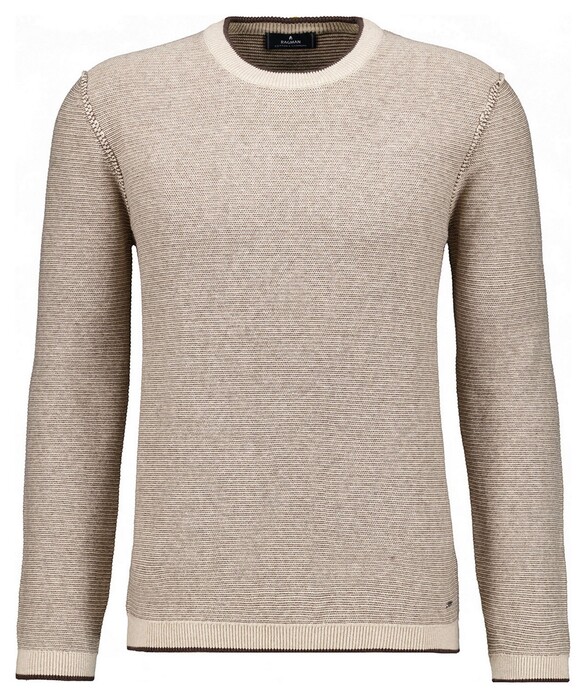 Ragman Round Neck Cotton Cashmere Bicolor Stripe Knit Trui Beige Melange